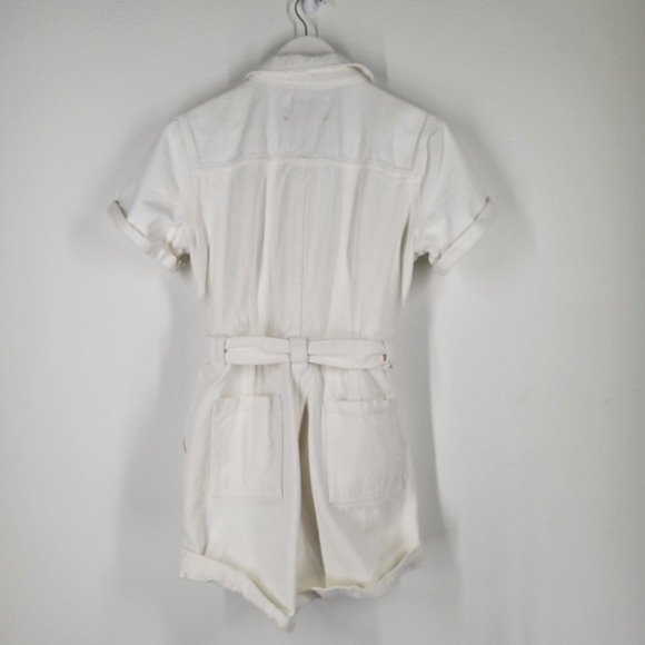 SIGNATURES8 White Denim Utility Jumpsuit Belted Short Sleeve Women's Medium - Picture 2 of 9